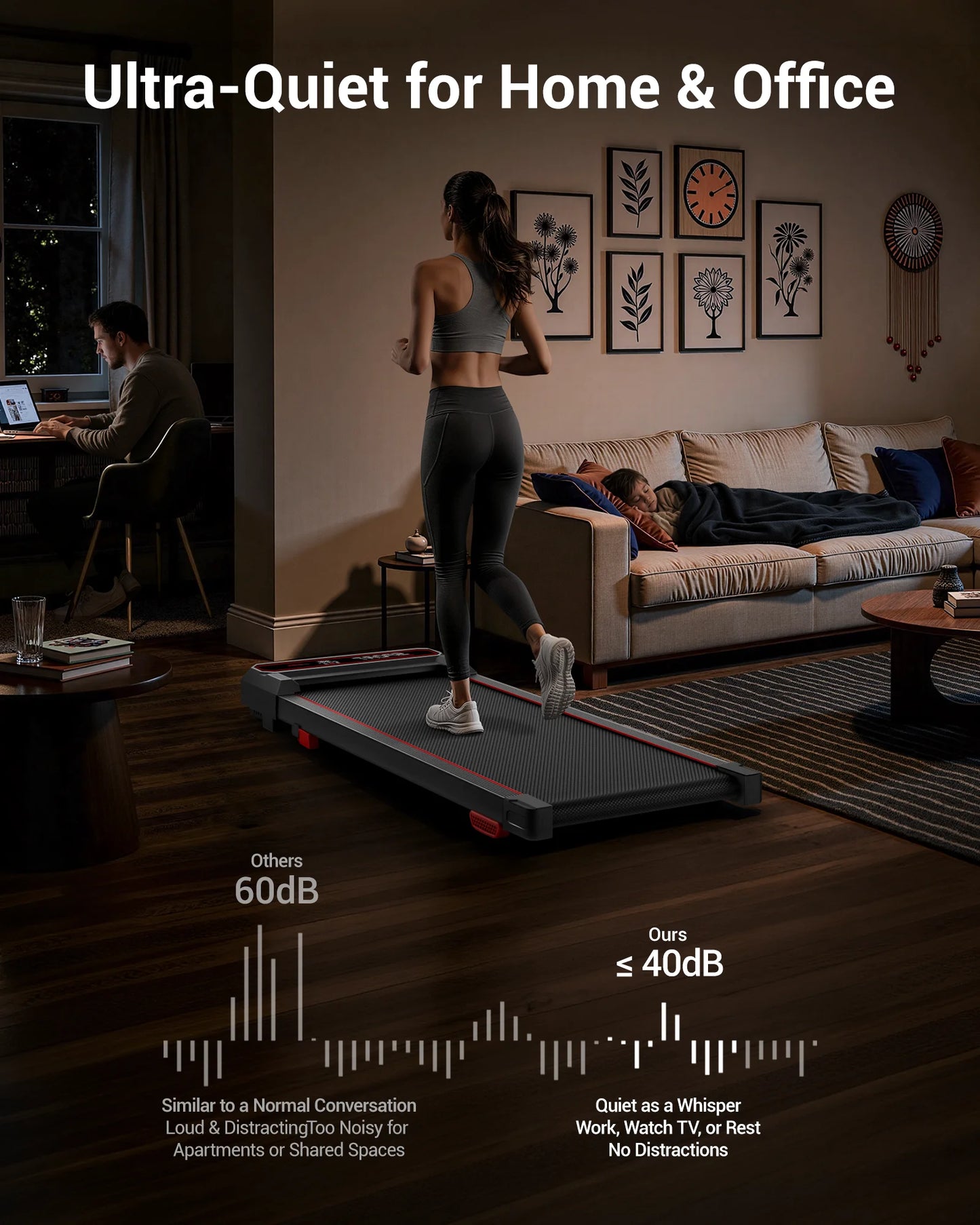 Umay Compact Foldable Walking Pad Treadmill With LED Display