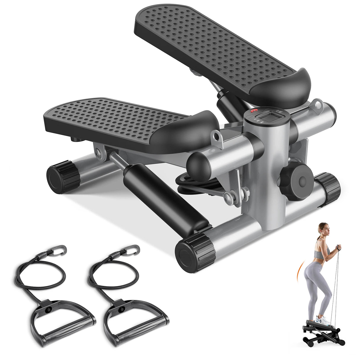 Hydraulic Mini Stepper With Resistance Bands And LCD Monitor
