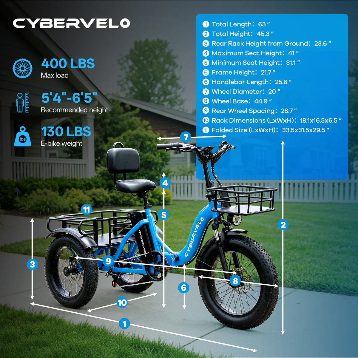 Cybervelo C16 Adult Folding Electric Tricycle With Fat Tires