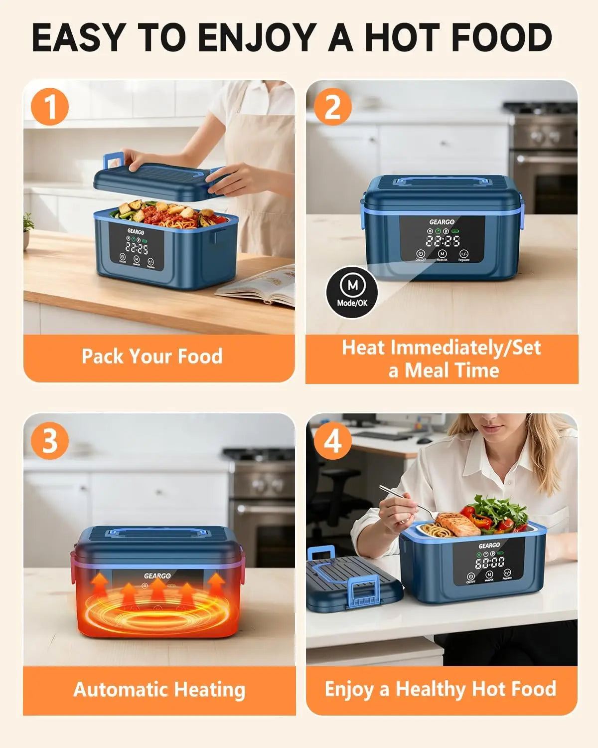 Cordless Electric Heated Lunch Box With Rechargeable Self Heating