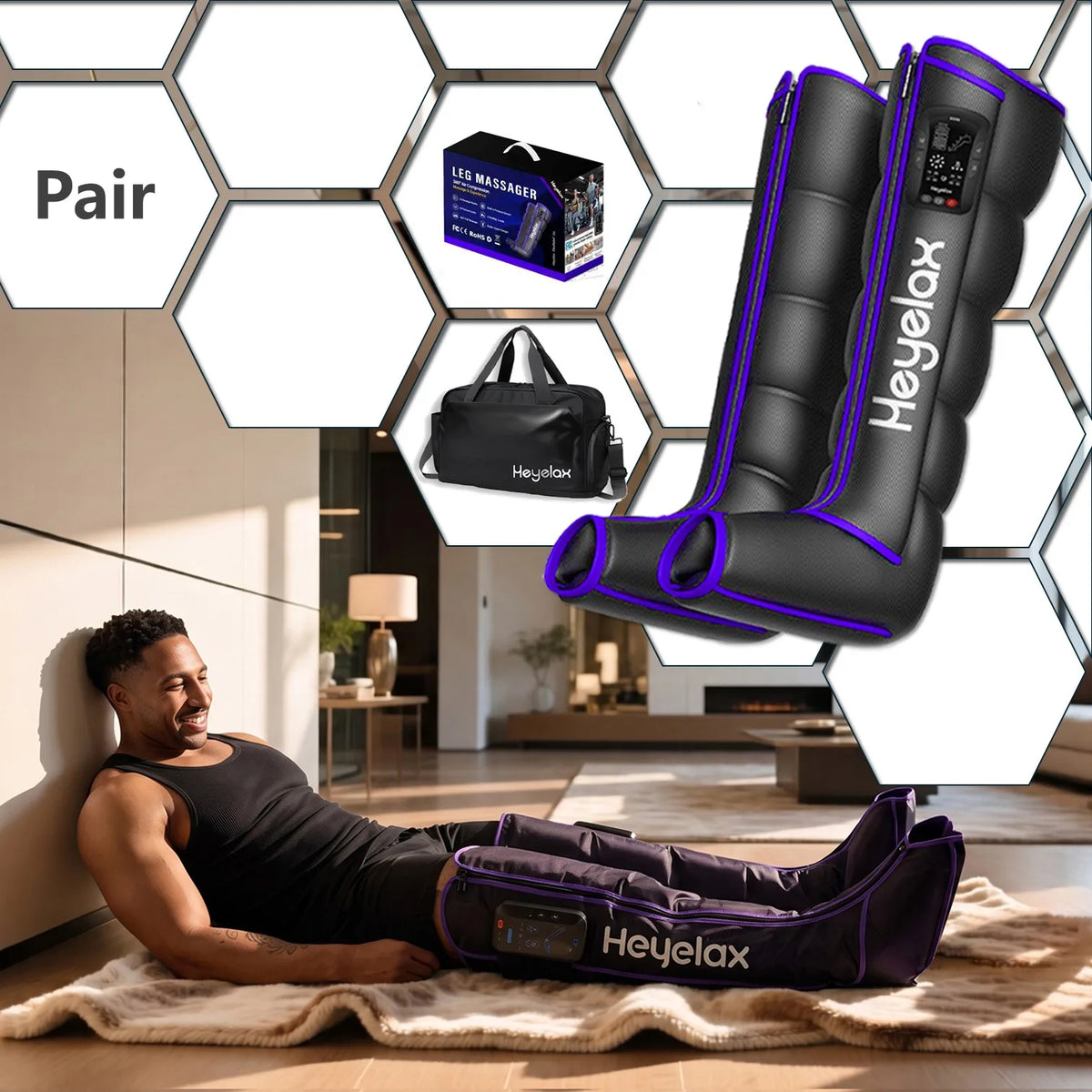 Heyelax Cordless Leg Compression Massager For Muscle Recovery