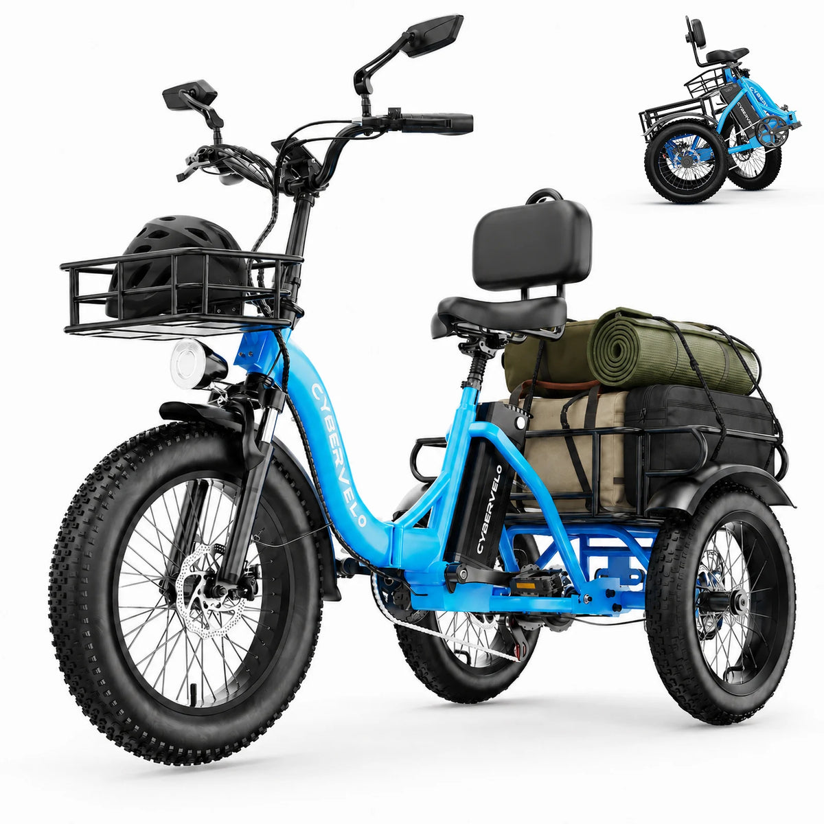 Cybervelo 1000W Folding Electric Tricycle With Removable Battery