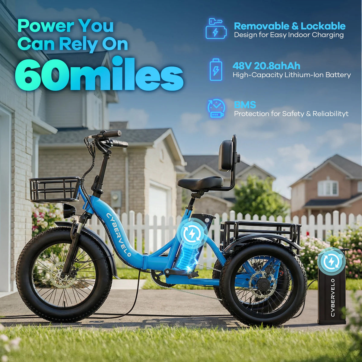 Cybervelo C16 Adult Folding Electric Tricycle With Fat Tires