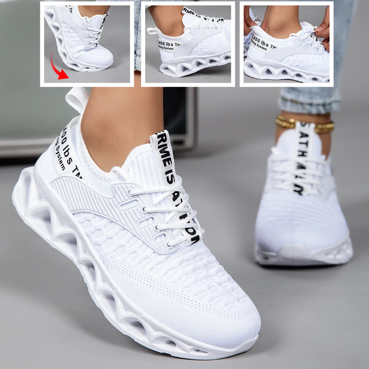 Womens Lightweight Blade Sole Running Sneakers Breathable Knit Shoes