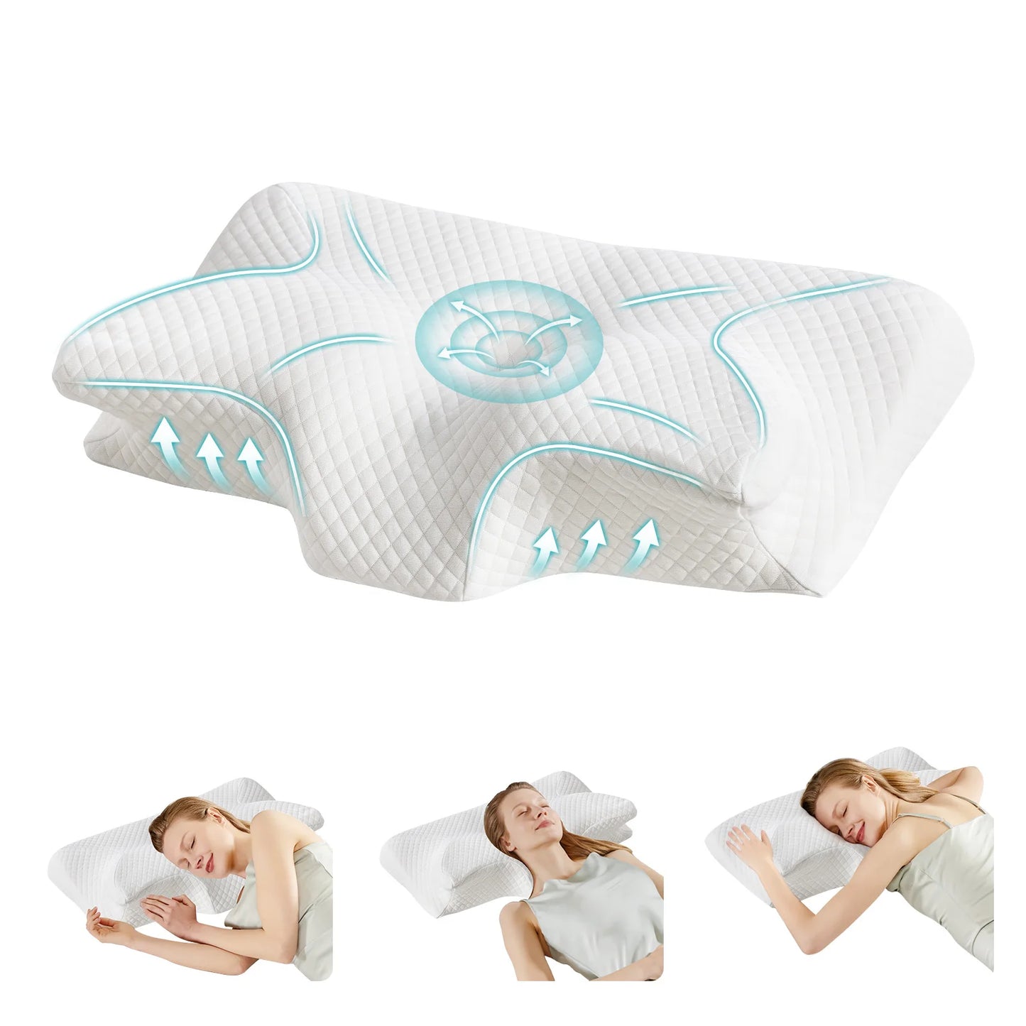 JHK Ergonomic Memory Foam Cervical Neck Pillow With Cooling Pillowcase