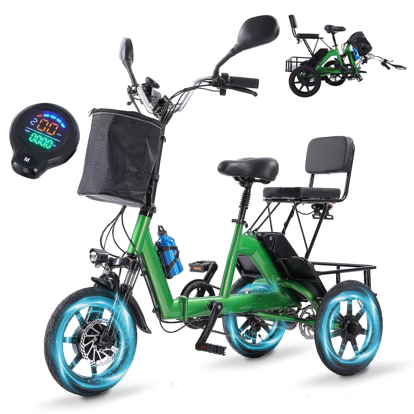 Peak 500W Brushless Folding Electric Trike With 480Wh Removable Battery