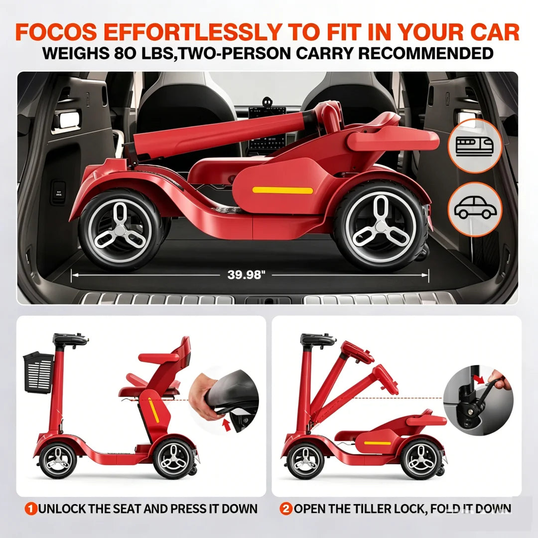 Foldable Electric Mobility Scooter Lightweight Adult Transport Aid