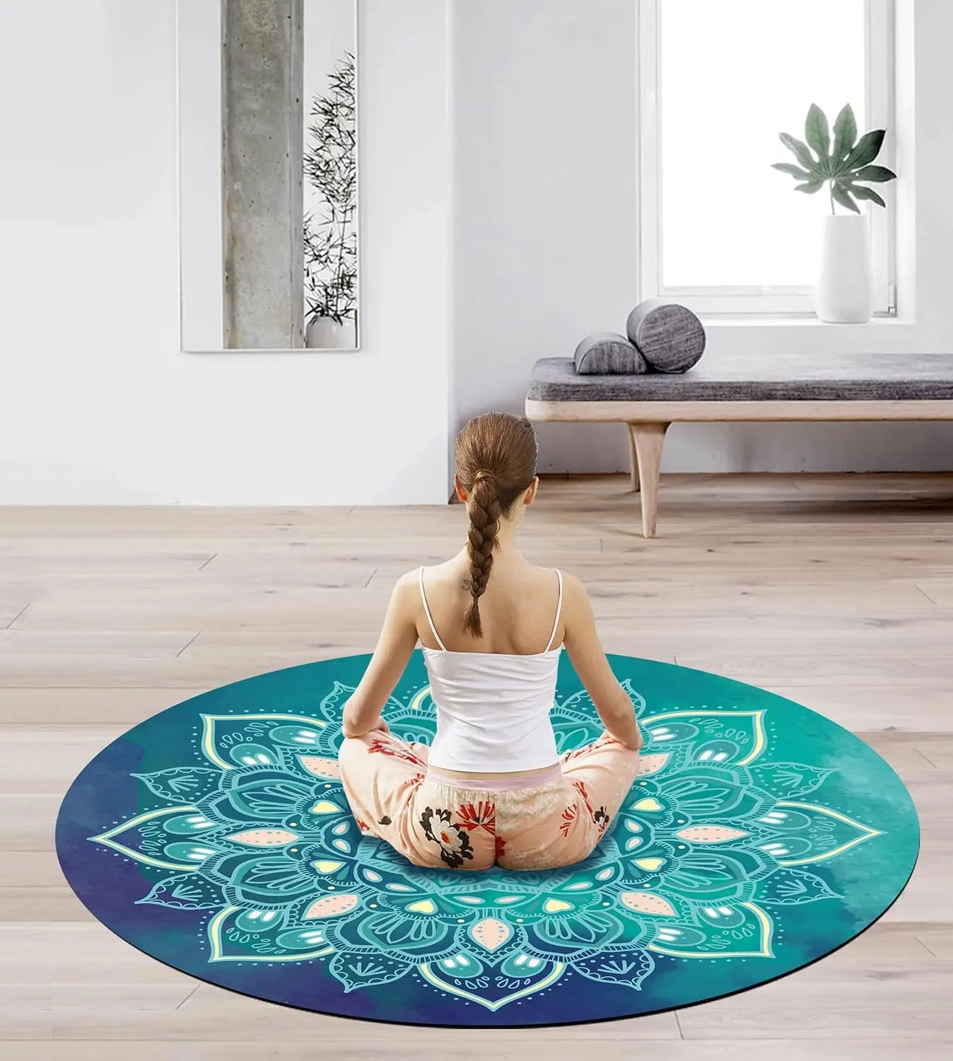 YTYIN Pilates Round Yoga Mat Suede Rubber Non-Slip