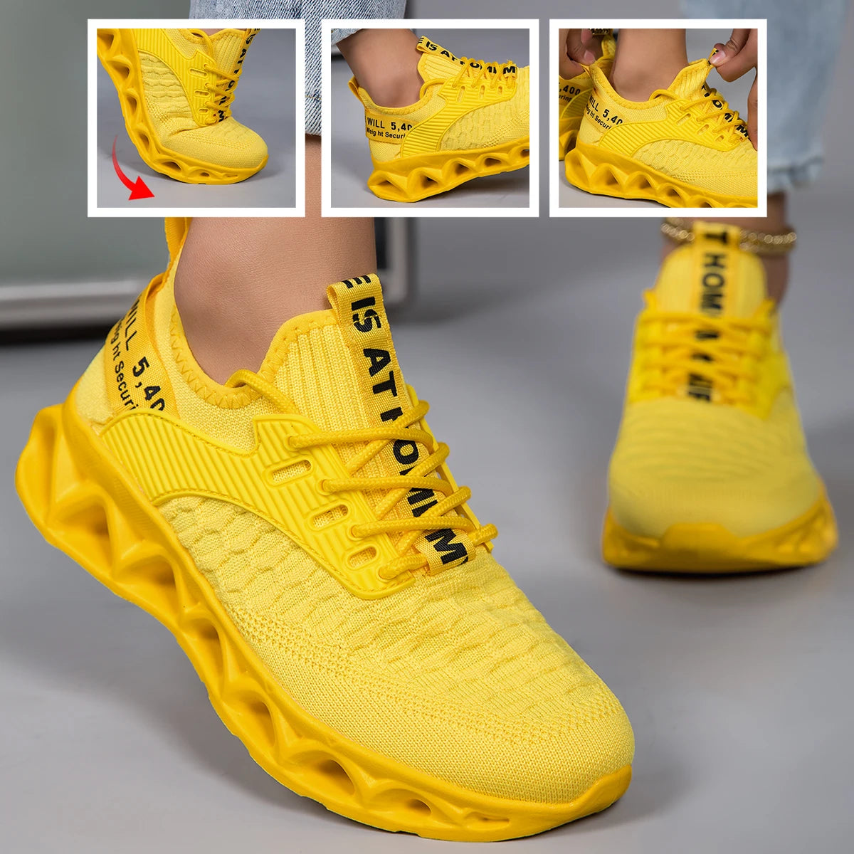Womens Lightweight Blade Sole Running Sneakers Breathable Knit Shoes