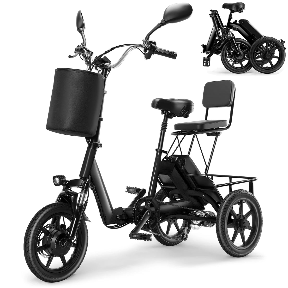 Peak 500W Brushless Folding Electric Trike With 480Wh Removable Battery