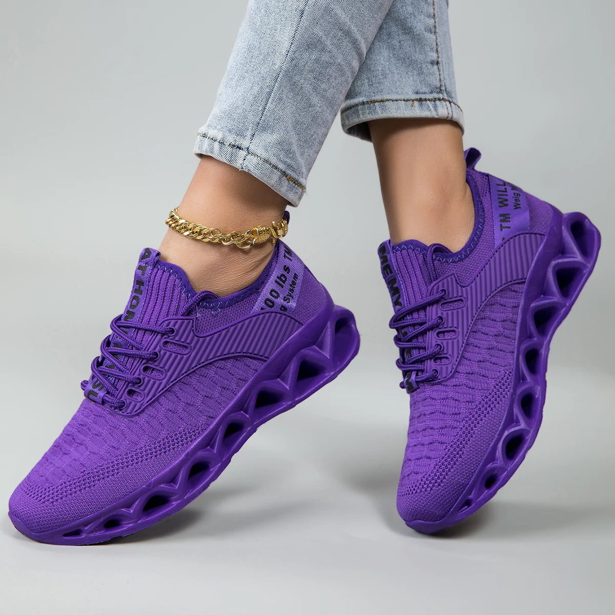 Womens Lightweight Blade Sole Running Sneakers Breathable Knit Shoes