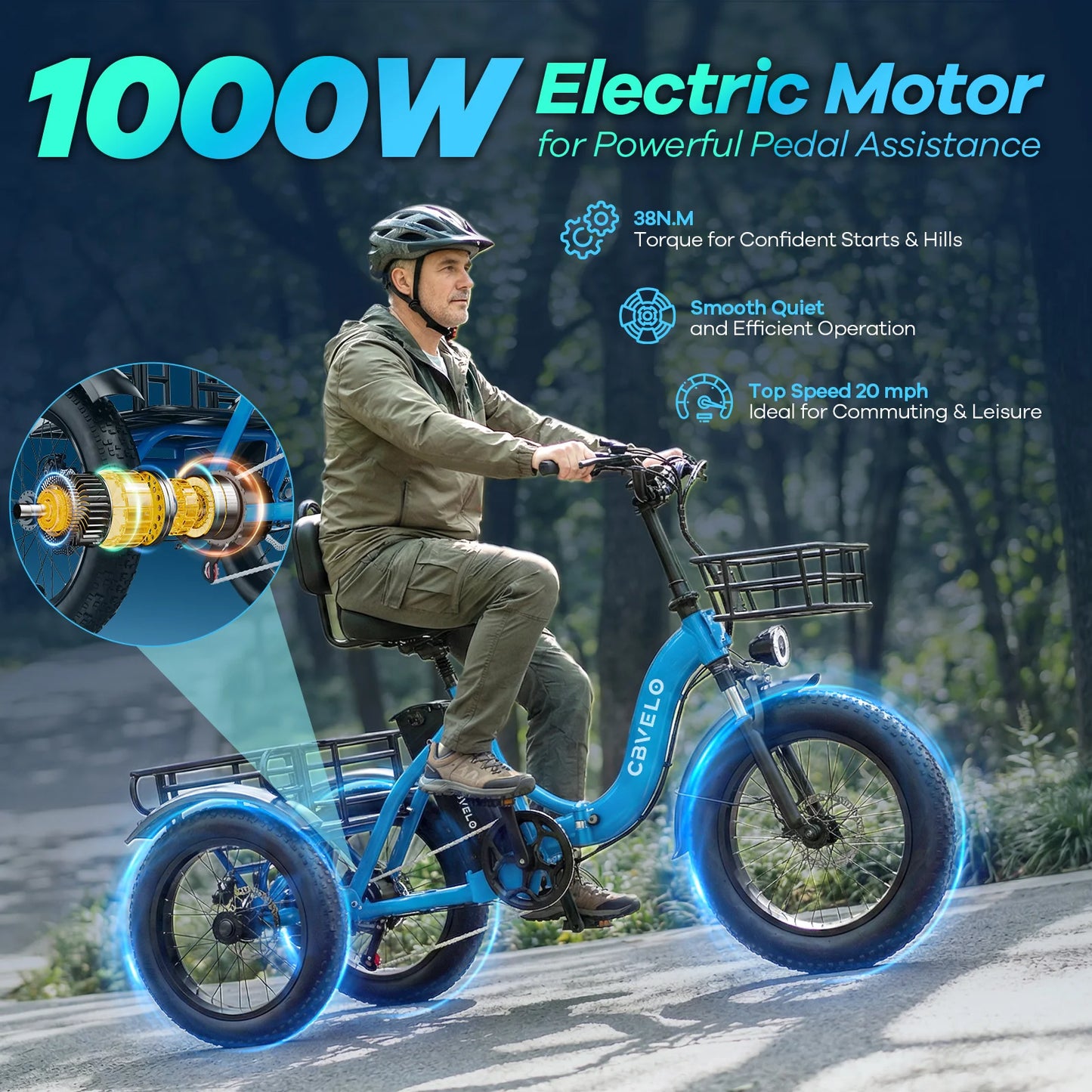 Cybervelo C16 Adult Folding Electric Tricycle With Fat Tires