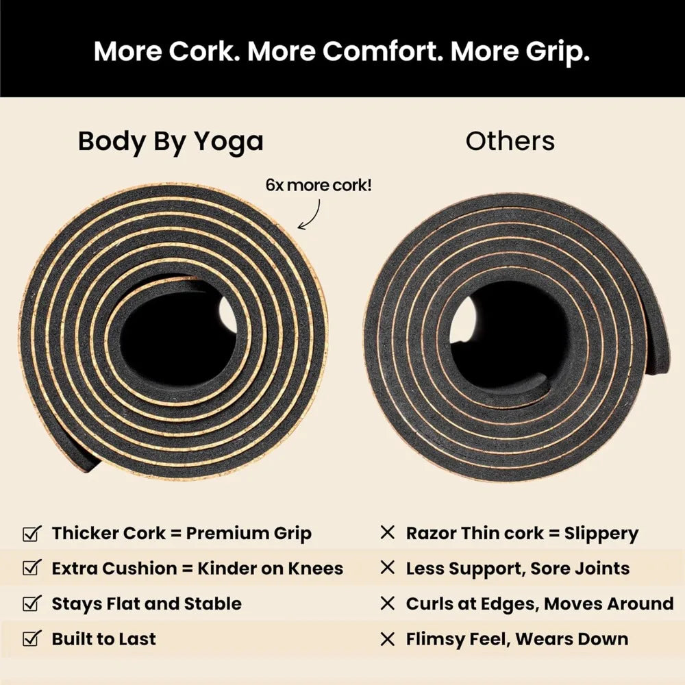 Body By Yoga Cork Yoga Mat Extra Thick NonSlipGripPro
