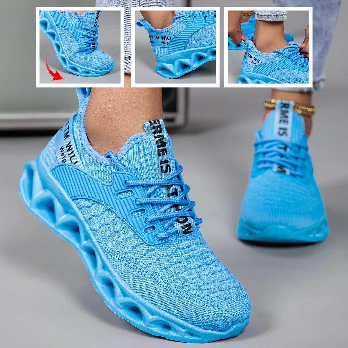 Womens Lightweight Blade Sole Running Sneakers Breathable Knit Shoes