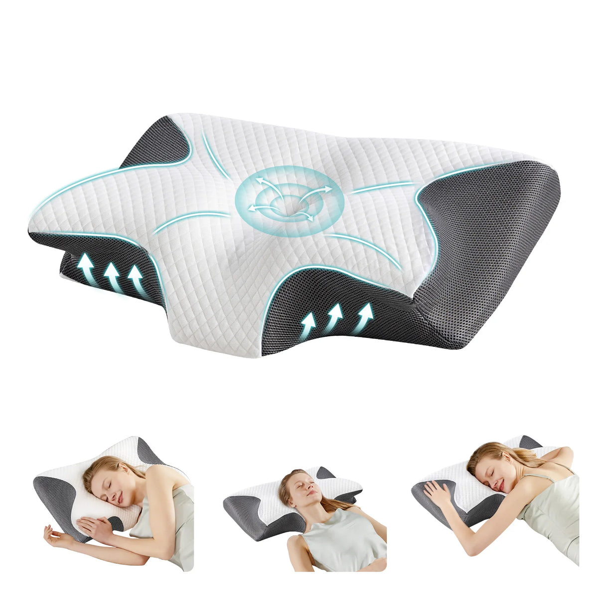 JHK Ergonomic Memory Foam Cervical Neck Pillow With Cooling Pillowcase