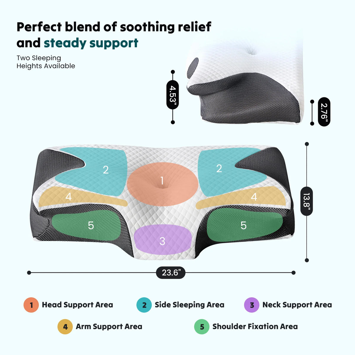 JHK Ergonomic Memory Foam Cervical Neck Pillow With Cooling Pillowcase