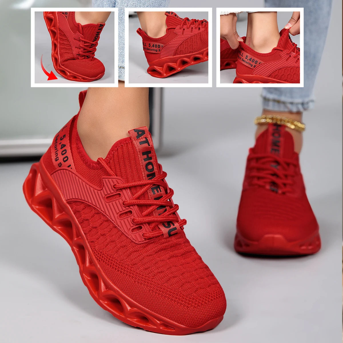Womens Lightweight Blade Sole Running Sneakers Breathable Knit Shoes