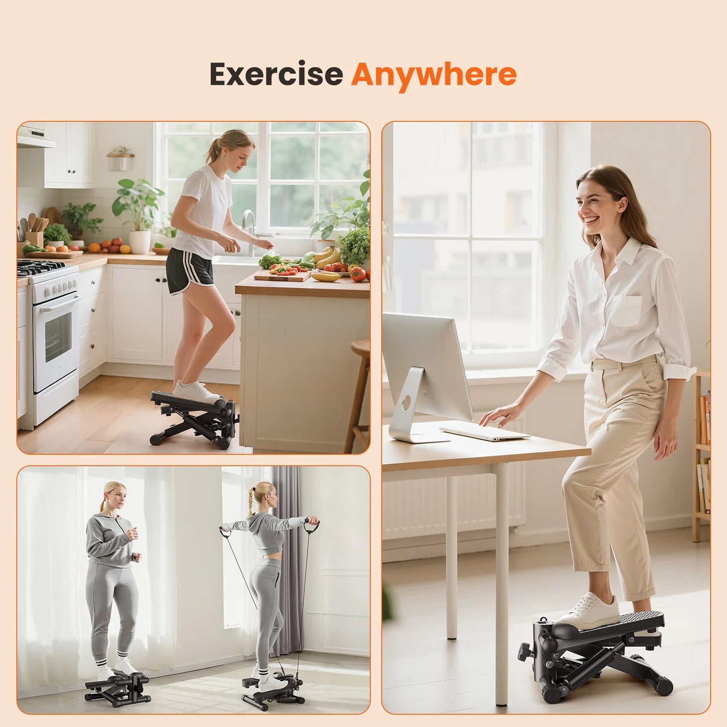 Hydraulic Mini Stepper With Resistance Bands And LCD Monitor
