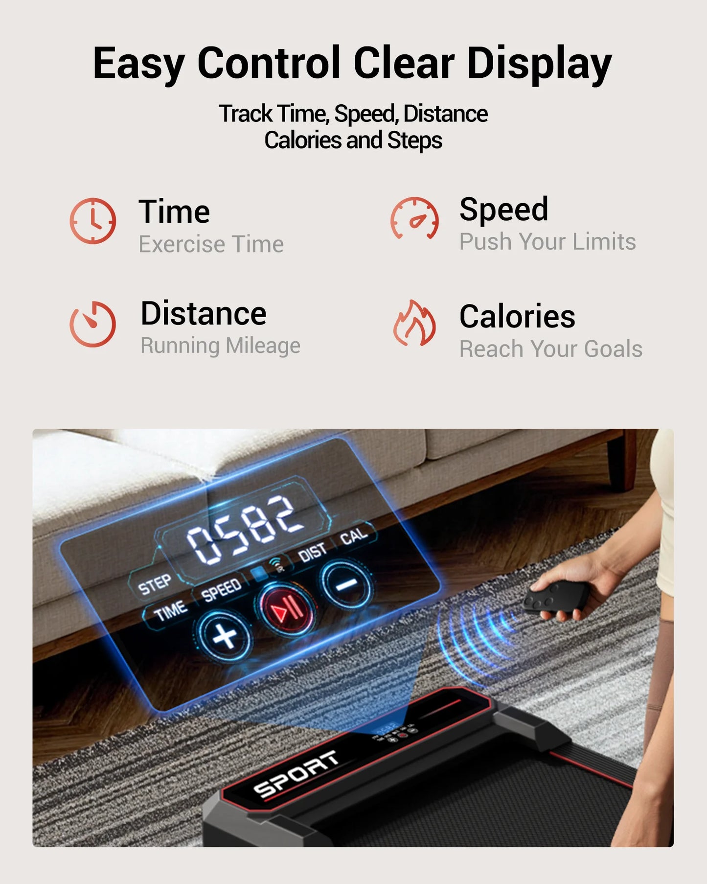 Umay Compact Foldable Walking Pad Treadmill With LED Display