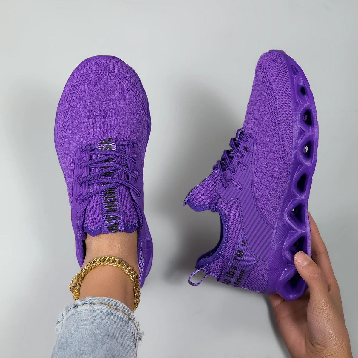 Womens Lightweight Blade Sole Running Sneakers Breathable Knit Shoes
